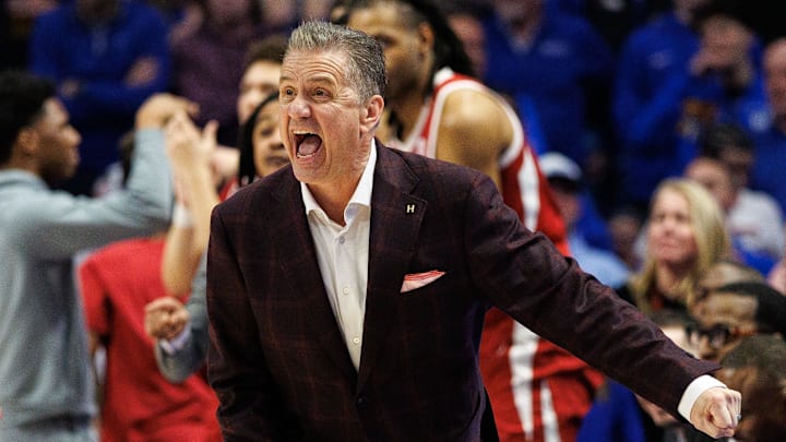 Arkansas Razorbacks coach John Calipari yells to his players during the second half against the Kentucky Wildcats at Rupp Arena at Central Bank Center.