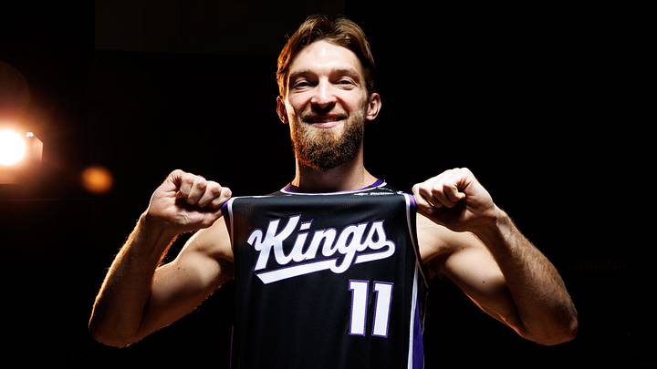 Sep 28, 2026; Sacramento, CA, USA;  Sacramento Kings forward Domantas Sabonis (11) during media day at Golden 1 Center.  Mandatory Credit: Sergio Estrada-Imagn Images