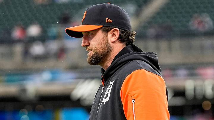 Detroit Tigers pitcher Casey Mize (12) stays warm before the game. Detroit Tigers pitcher Casey Mize (12) stays warm before the game.