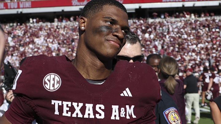 Texas A&M Aggies quarterback Marcel Reed (10) walks on the field after the game against the South Carolina Gamecocks at Kyle Field. 
