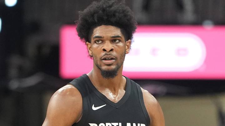 Portland Trail Blazers guard Scoot Henderson reacts after scoring a three point basket against the San Antonio Spurs Portland Trail Blazers guard Scoot Henderson reacts after scoring a three point basket against the San Antonio Spurs