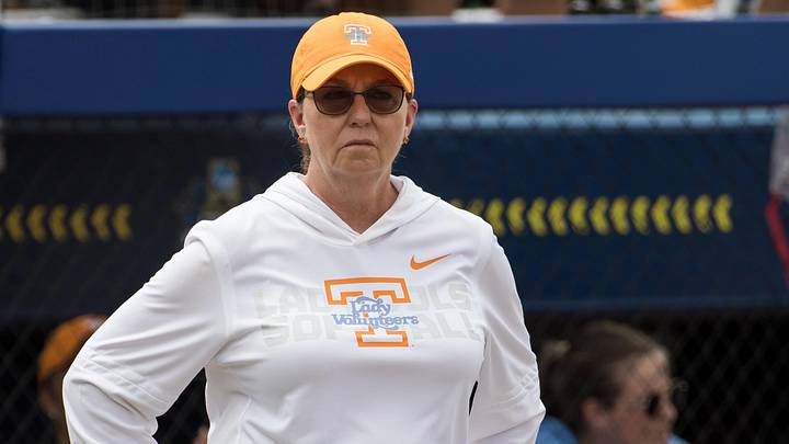 May 30, 2026; Oklahoma City, OK, USA; Tennessee Lady Volunteers head coach Karen Weekly looks on in the third inning against the Texas Tech Red Raiders during the NCAA Women’s College World Series at Devon Park. Mandatory Credit: Brett Rojo-Imagn Images May 30, 2026; Oklahoma City, OK, USA; Tennessee Lady Volunteers head coach Karen Weekly looks on in the third inning against the Texas Tech Red Raiders during the NCAA Women’s College World Series at Devon Park. Mandatory Credit: Brett Rojo-Imagn Images