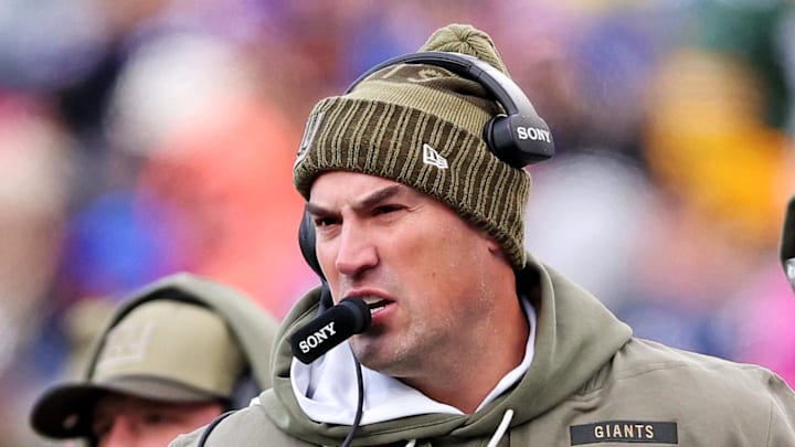 New York Giants interim head coach Mike Kafka on the sidelines during the fourth quarter of the game against the Green Bay Packers