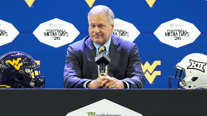 Jul 8, 2026; Frisco, TX, USA;  West Virginia head coach Rich Rodriguez speaks to reporters during Big 12 Conference Football Media Days at The Star. Mandatory Credit: Raymond Carlin III-Imagn Images