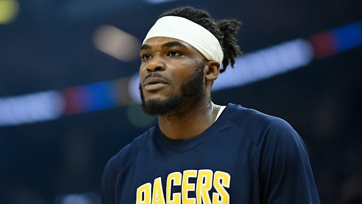 Indiana Pacers forward Jarace Walker (5) against the Golden State Warriors. Indiana Pacers forward Jarace Walker (5) against the Golden State Warriors.