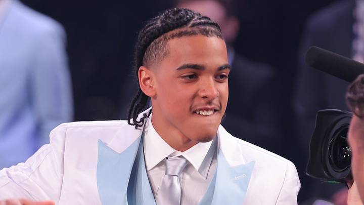 Jun 23, 2026; New York, NY, USA; The sixth pick in the 2026 NBA draft, Louisville guard Mikel Brown Jr. reacts after he was selected by the Brooklyn Nets at Barclays Center. Mandatory Credit: Brad Penner-Imagn Images Jun 23, 2026; New York, NY, USA; The sixth pick in the 2026 NBA draft, Louisville guard Mikel Brown Jr. reacts after he was selected by the Brooklyn Nets at Barclays Center. Mandatory Credit: Brad Penner-Imagn Images