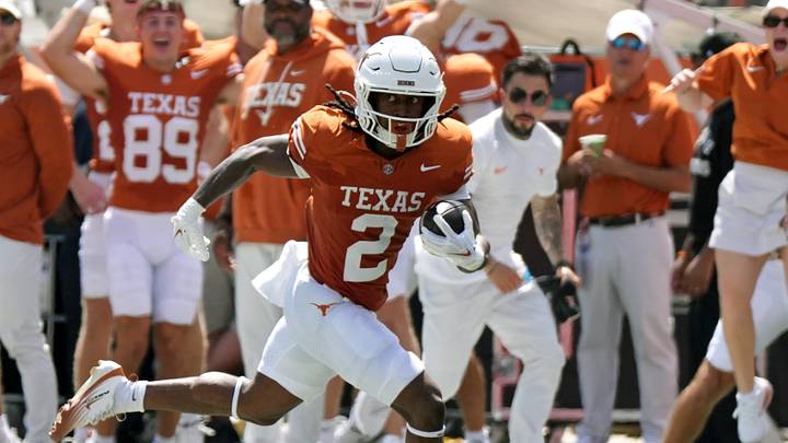 Texas Longhorns running back Hollywood Smothers (2) runs for forty-five yards during the first quarter against the Texas State Bobcats at Darrell K Royal-Texas Memorial Stadium. Texas Longhorns running back Hollywood Smothers (2) runs for forty-five yards during the first quarter against the Texas State Bobcats at Darrell K Royal-Texas Memorial Stadium.