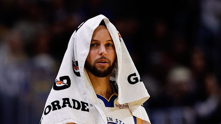 Dec 3, 2024; Denver, Colorado, USA; Golden State Warriors guard Stephen Curry (30) in the third quarter against the Denver Nuggets at Ball Arena. Mandatory Credit: Isaiah J. Downing-Imagn Images