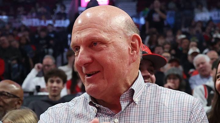 Apr 10, 2026; Portland, Oregon, USA; Sheel Tyle, left, one of the owners of the Portland Trail Blazers and LA Clippers owner Steve Ballmer visit with each other before the start of the Trail Blazers- Clippers game at Moda Center. Mandatory Credit: Jaime Valdez-Imagn Images Apr 10, 2026; Portland, Oregon, USA; Sheel Tyle, left, one of the owners of the Portland Trail Blazers and LA Clippers owner Steve Ballmer visit with each other before the start of the Trail Blazers- Clippers game at Moda Center. Mandatory Credit: Jaime Valdez-Imagn Images