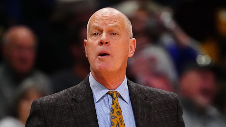 Feb 21, 2026; Boulder, Colorado, USA; Colorado Buffaloes head coach Tad Boyle calls out in the first half against the Oklahoma State Cowboys at the CU Events Center.