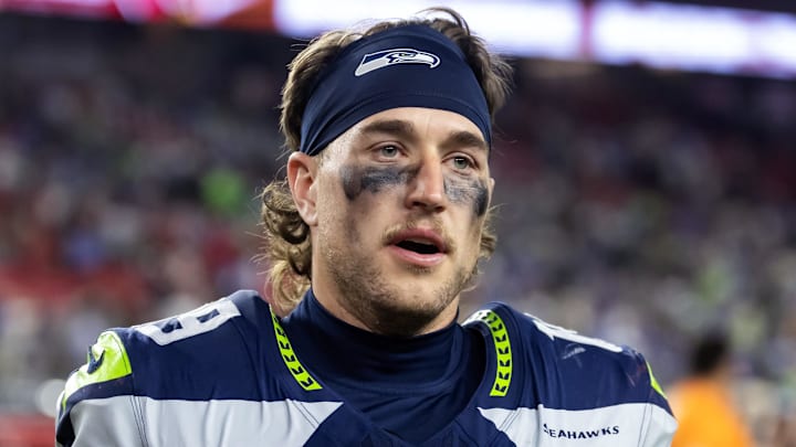 Sep 25, 2025; Glendale, Arizona, USA; Seattle Seahawks wide receiver Jake Bobo (19) against the Arizona Cardinals at State Farm Stadium. Mandatory Credit: Mark J. Rebilas-Imagn Images