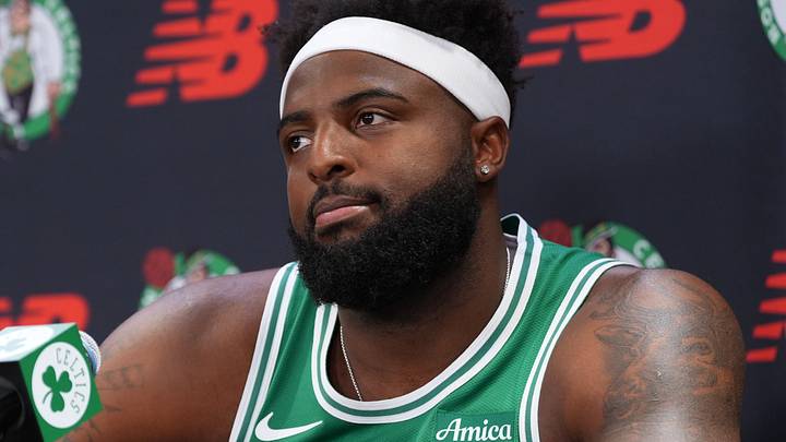 Sep 28, 2026; Boston, MA, USA; Boston Celtics center Mitchell Robinson (4) talks to reporters during media day at Auerbach Center. Mandatory Credit: David Butler II-Imagn Images