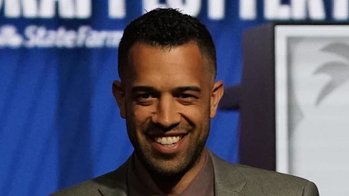 Atlanta Hawks general manager Landry Fields poses for photographs at the 2024 NBA Draft Lottery.