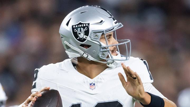 Las Vegas Raiders quarterback Aidan O'Connell against the Arizona Cardinals during a preseason game