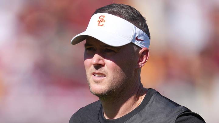 Aug 30, 2025; Los Angeles, California, USA; Southern California Trojans head coach Lincoln Riley reacts during the game against the Missouri State Bears at United Airlines Field at Los Angeles Memorial Coliseum. Mandatory Credit: Kirby Lee-Imagn Images