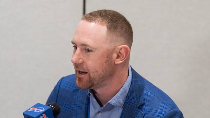 Mar 31, 2026; Phoenix, AZ, USA; Buffalo Bills head coach Joe Brady during the 2026 NFL Annual League Meeting at the Arizona Biltmore. Mandatory Credit: Mark J. Rebilas-Imagn Images