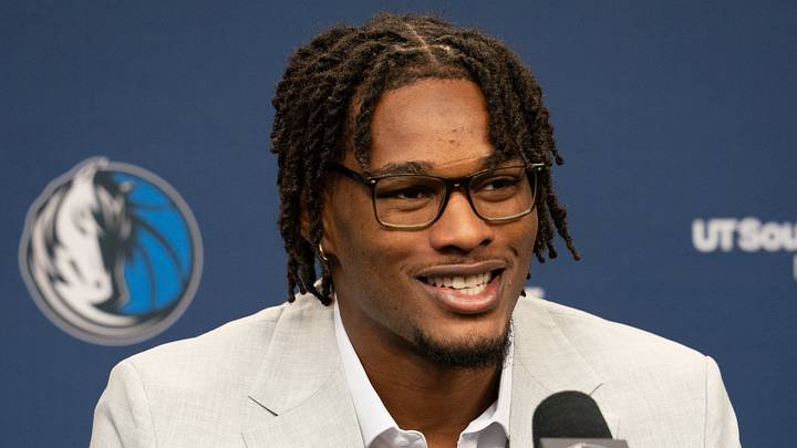 Jun 25, 2026; Dallas, TX, USA; Morez Johnson Jr, the Dallas Mavericks first-round pick in the 2026 NBA draft answers questions from the media during an introductory press conference at American Airlines Center. Mandatory Credit: Raymond Carlin III-Imagn Images Jun 25, 2026; Dallas, TX, USA; Morez Johnson Jr, the Dallas Mavericks first-round pick in the 2026 NBA draft answers questions from the media during an introductory press conference at American Airlines Center. Mandatory Credit: Raymond Carlin III-Imagn Images