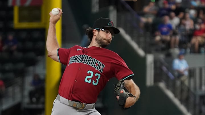 Aug 13, 2025; Arlington, Texas, USA; Arizona Diamondbacks starting pitcher Zac Gallen (23) throws to the plate during the second inning against the Texas Rangers at Globe Life Field. Mandatory Credit: Raymond Carlin III-Imagn Images Aug 13, 2025; Arlington, Texas, USA; Arizona Diamondbacks starting pitcher Zac Gallen (23) throws to the plate during the second inning against the Texas Rangers at Globe Life Field. Mandatory Credit: Raymond Carlin III-Imagn Images