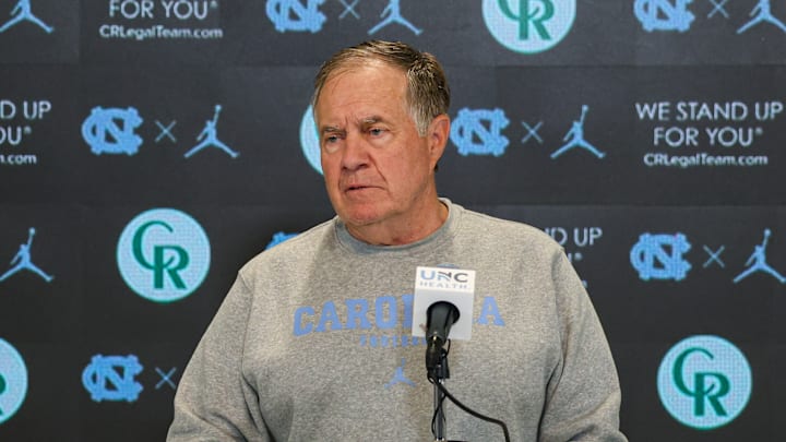 North Carolina head coach Bill Belichick speaking to the press before the Tar Heels' first practice of fall camp on Saturday, Aug. 2, 2025 North Carolina head coach Bill Belichick speaking to the press before the Tar Heels' first practice of fall camp on Saturday, Aug. 2, 2025
