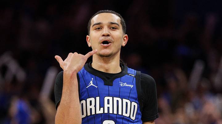 Apr 15, 2025; Orlando, Florida, USA; Orlando Magic guard Anthony Black (0) reacts after making a basket against the Atlanta Hawks in the fourth quarter at Kia Center. Mandatory Credit: Nathan Ray Seebeck-Imagn Images Apr 15, 2025; Orlando, Florida, USA; Orlando Magic guard Anthony Black (0) reacts after making a basket against the Atlanta Hawks in the fourth quarter at Kia Center. Mandatory Credit: Nathan Ray Seebeck-Imagn Images