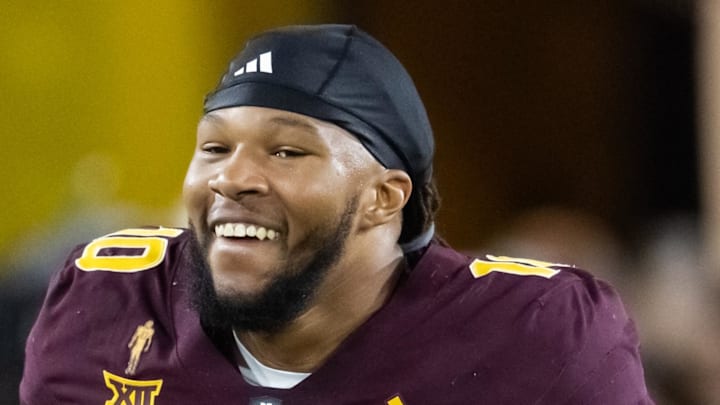 Nov 28, 2025; Tempe, Arizona, USA; Arizona State Sun Devils defensive lineman Clayton Smith (10) against the Arizona Wildcats during the 99th Territorial Cup at Mountain America Stadium. Mandatory Credit: Mark J. Rebilas-Imagn Images Nov 28, 2025; Tempe, Arizona, USA; Arizona State Sun Devils defensive lineman Clayton Smith (10) against the Arizona Wildcats during the 99th Territorial Cup at Mountain America Stadium. Mandatory Credit: Mark J. Rebilas-Imagn Images
