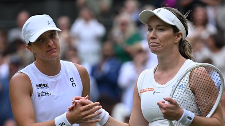 Danielle Collins and Iga Swiatek at Wimbledon 2025