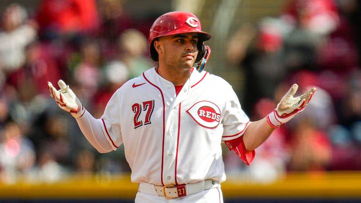 Cincinnati Reds designated hitter Sal Stewart (27) celebrates
