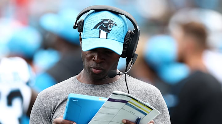 Carolina Panthers defensive coordinator Ejiro Evero