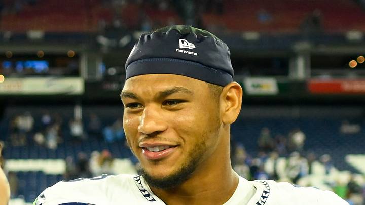 Seattle Seahawks tight end Elijah Arroyo post-game at Nissan Stadium
