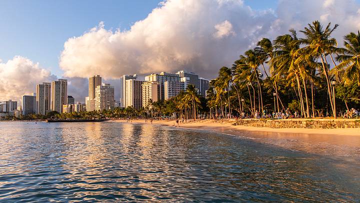 Golden afternoon at Waikiki Beach in Honolulu, Hawaii. Golden afternoon at Waikiki Beach in Honolulu, Hawaii.