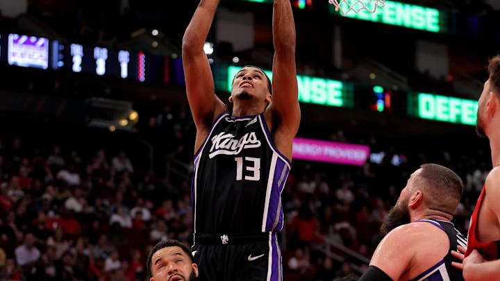 Mar 1, 2025; Houston, Texas, USA; Sacramento Kings forward Keegan Murray (13) shoots inside against the Houston Rockets during the fourth quarter at Toyota Center. Mandatory Credit: Erik Williams-Imagn Images Mar 1, 2025; Houston, Texas, USA; Sacramento Kings forward Keegan Murray (13) shoots inside against the Houston Rockets during the fourth quarter at Toyota Center. Mandatory Credit: Erik Williams-Imagn Images