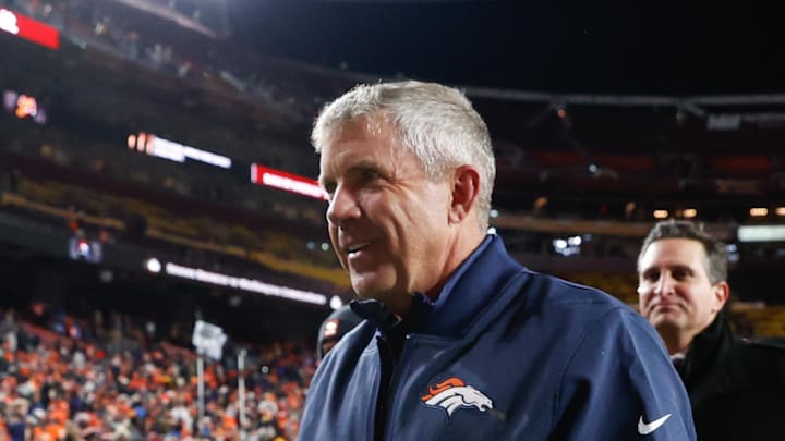 Denver Broncos head coach Sean Payton and linebacker Nik Bonitto Denver Broncos head coach Sean Payton and linebacker Nik Bonitto