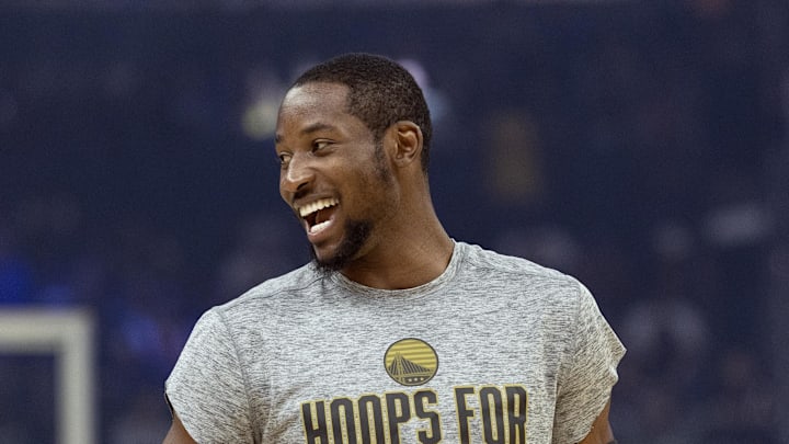 Jonathan Kuminga (1) warms up before facing the Indiana Pacers at Chase Center Jonathan Kuminga (1) warms up before facing the Indiana Pacers at Chase Center