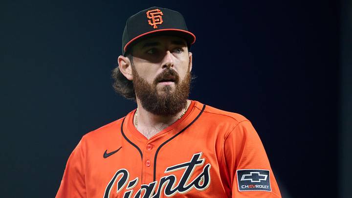 Jun 6, 2025; San Francisco, California, USA; San Francisco Giants pitcher Ryan Walker (74) walks off the mound after the last out of the sixth inning against the Atlanta Braves at Oracle Park. Mandatory Credit: Robert Edwards-Imagn Images
