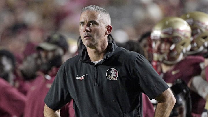 Oct 5, 2024; Tallahassee, Florida, USA; Florida State Seminoles head coach Mike Norvell during the second half against the Clemson Tigers at Doak S. Campbell Stadium. Mandatory Credit: Melina Myers-Imagn Images