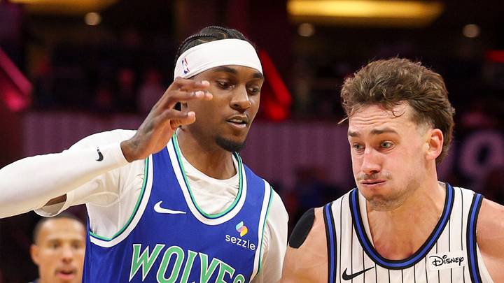 Orlando Magic forward Franz Wagner drives to the basket past Minnesota Timberwolves forward Jaden McDaniels. Orlando Magic forward Franz Wagner drives to the basket past Minnesota Timberwolves forward Jaden McDaniels.