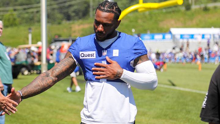 Jul 30, 2026; White Sulphur Springs, WV, USA; New York Giants wide receiver Malik Nabers (1) walks into a media interview after practice during training camp at The Greenbrier Resort Sports Performance Center. Mandatory Credit: Ben Queen-Imagn Images Jul 30, 2026; White Sulphur Springs, WV, USA; New York Giants wide receiver Malik Nabers (1) walks into a media interview after practice during training camp at The Greenbrier Resort Sports Performance Center. Mandatory Credit: Ben Queen-Imagn Images