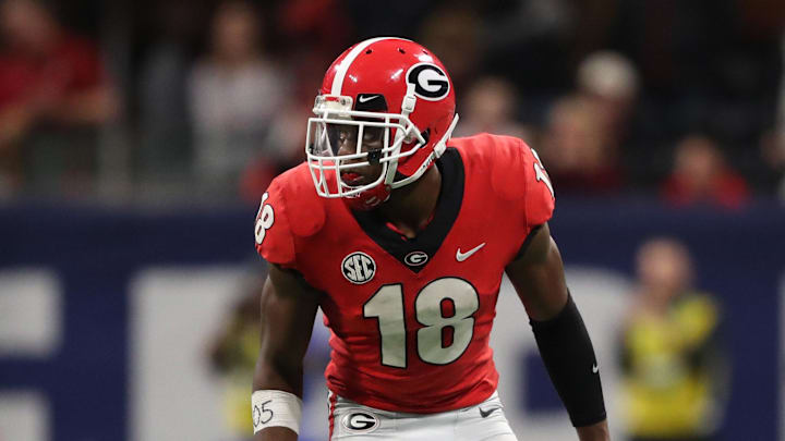 Dec 1, 2018; Atlanta, GA, USA; Georgia Bulldogs defensive back Deandre Baker (18) prepares for a defensive play against the Alabama Crimson Tide during the SEC championship game at Mercedes-Benz Stadium. Mandatory Credit: Jason Getz-Imagn Images Dec 1, 2018; Atlanta, GA, USA; Georgia Bulldogs defensive back Deandre Baker (18) prepares for a defensive play against the Alabama Crimson Tide during the SEC championship game at Mercedes-Benz Stadium. Mandatory Credit: Jason Getz-Imagn Images