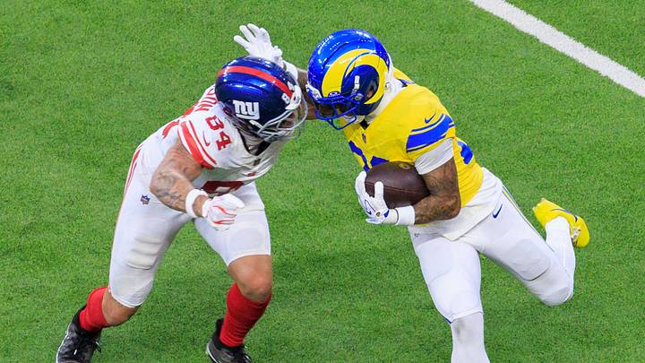 The New York Giants at the Los Angeles Rams. The New York Giants at the Los Angeles Rams.