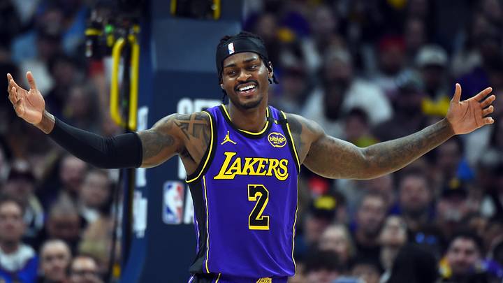 Feb 22, 2025; Denver, Colorado, USA; Los Angeles Lakers forward Jarred Vanderbilt (2) reacts after being called for a foul during the second half against the Denver Nuggets at Ball Arena. Mandatory Credit: Christopher Hanewinckel-Imagn Images
