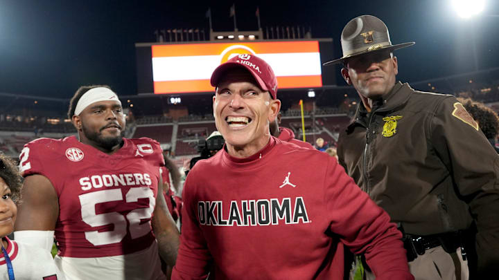 Oklahoma coach Brent Venables celebrates. Oklahoma coach Brent Venables celebrates.