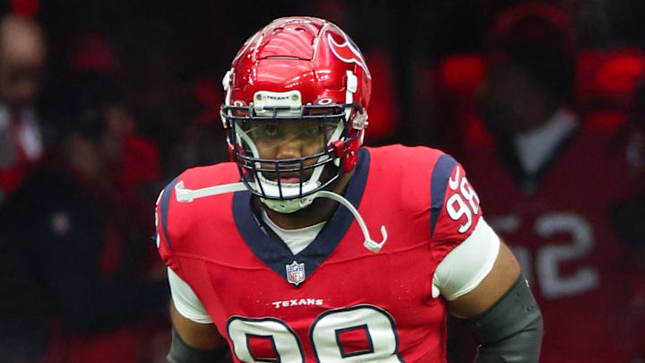 Nov 26, 2023; Houston, Texas, USA; Houston Texans defensive tackle Sheldon Rankins (98) is introduced before playing against the Jacksonville Jaguars at NRG Stadium. Mandatory Credit: Thomas Shea-Imagn Images