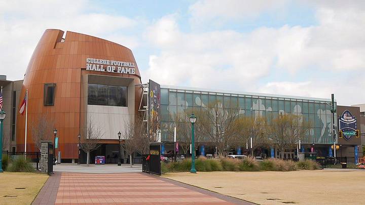 The College Football Hall of Fame on Jan. 7, 2025, in Atlanta, Georgia, ahead of the Peach Bowl. The College Football Hall of Fame on Jan. 7, 2025, in Atlanta, Georgia, ahead of the Peach Bowl.