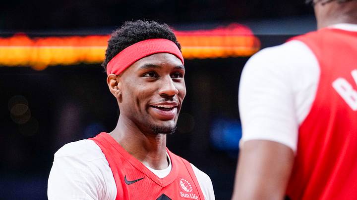 Apr 12, 2026; Toronto, Ontario, CAN; Toronto Raptors guard Ja'kobe Walter (14) celebrates a basket against the Brooklyn Nets with forward RJ Barrett (9) during the second half at Scotiabank Arena. Mandatory Credit: Kevin Sousa-Imagn Images Apr 12, 2026; Toronto, Ontario, CAN; Toronto Raptors guard Ja'kobe Walter (14) celebrates a basket against the Brooklyn Nets with forward RJ Barrett (9) during the second half at Scotiabank Arena. Mandatory Credit: Kevin Sousa-Imagn Images