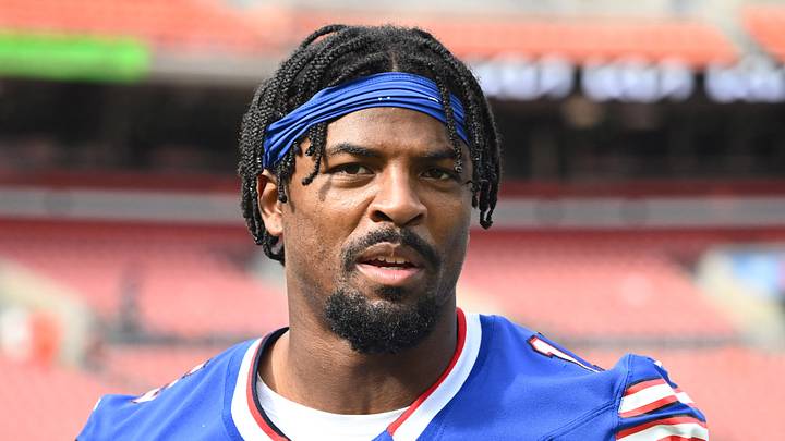 Aug 22, 2026; Cleveland, Ohio, USA; Buffalo Bills linebacker Greg Rousseau (15) during the second half at Huntington Bank Field. Mandatory Credit: Ken Blaze-Imagn Images
