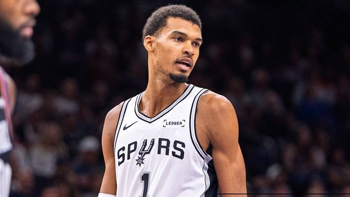 Nov 2, 2025; Phoenix, Arizona, USA; San Antonio Spurs forward Victor Wembanyama (1) reacts after a drawing a foul in the second half against the Phoenix Suns at Mortgage Matchup Center. Mandatory Credit: Allan Henry-Imagn Images