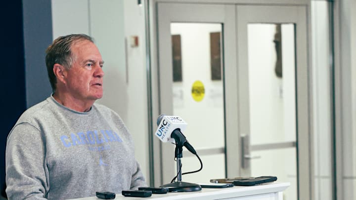 Bill Belichick speaking to the press before UNC's first practice of fall camp on Aug. 2, 2025 Bill Belichick speaking to the press before UNC's first practice of fall camp on Aug. 2, 2025