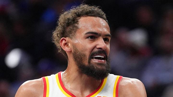 Atlanta Hawks guard Trae Young (11) reacts against the Philadelphia 76ers at Wells Fargo Center on April 11, 2025. Atlanta Hawks guard Trae Young (11) reacts against the Philadelphia 76ers at Wells Fargo Center on April 11, 2025.