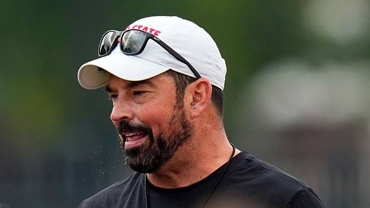 Ohio State Buckeyes head coach Ryan Day speaks to his players during the third day of training camp at the Woody Hayes Athletic Center on Aug. 8, 2026 in Columbus, Ohio. Ohio State Buckeyes head coach Ryan Day speaks to his players during the third day of training camp at the Woody Hayes Athletic Center on Aug. 8, 2026 in Columbus, Ohio.