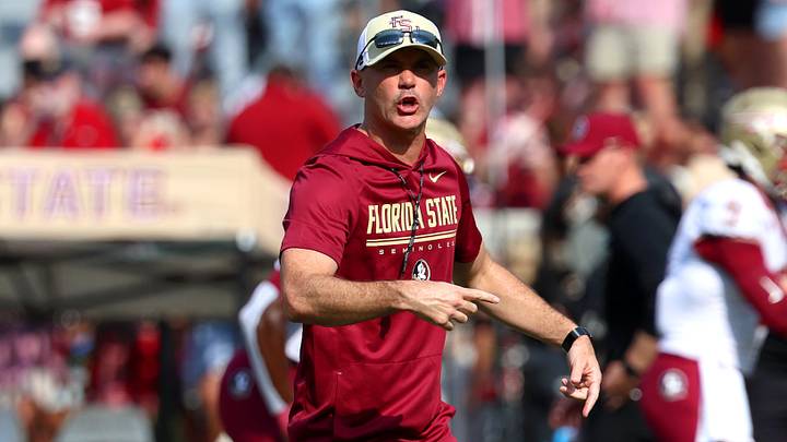 Sep 19, 2026; Tuscaloosa, Alabama, USA; Florida State Seminoles head coach Mike Norvell warms up his team before a game against the Alabama Crimson Tide at Saban Field at Bryant-Denny Stadium. Mandatory Credit: David Leong-Imagn Images Sep 19, 2026; Tuscaloosa, Alabama, USA; Florida State Seminoles head coach Mike Norvell warms up his team before a game against the Alabama Crimson Tide at Saban Field at Bryant-Denny Stadium. Mandatory Credit: David Leong-Imagn Images